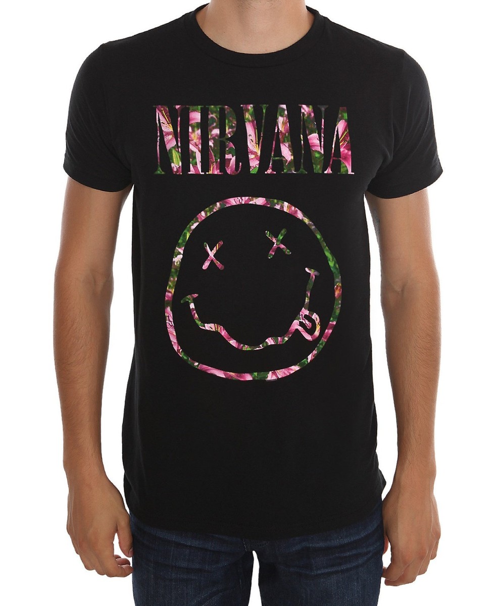 Nirvana Kurt Cobain FLORAL SMILEY FACE T-Shirt NWT Authentic