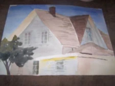 Original Watercolor By Peg Humphreys, Roof Top 28" x 21" 