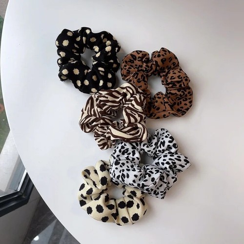 Leopard Fabric Scrunchies Elastic Hair Bands Women Girls Corduroy Dot Zebra - Picture 4 of 27