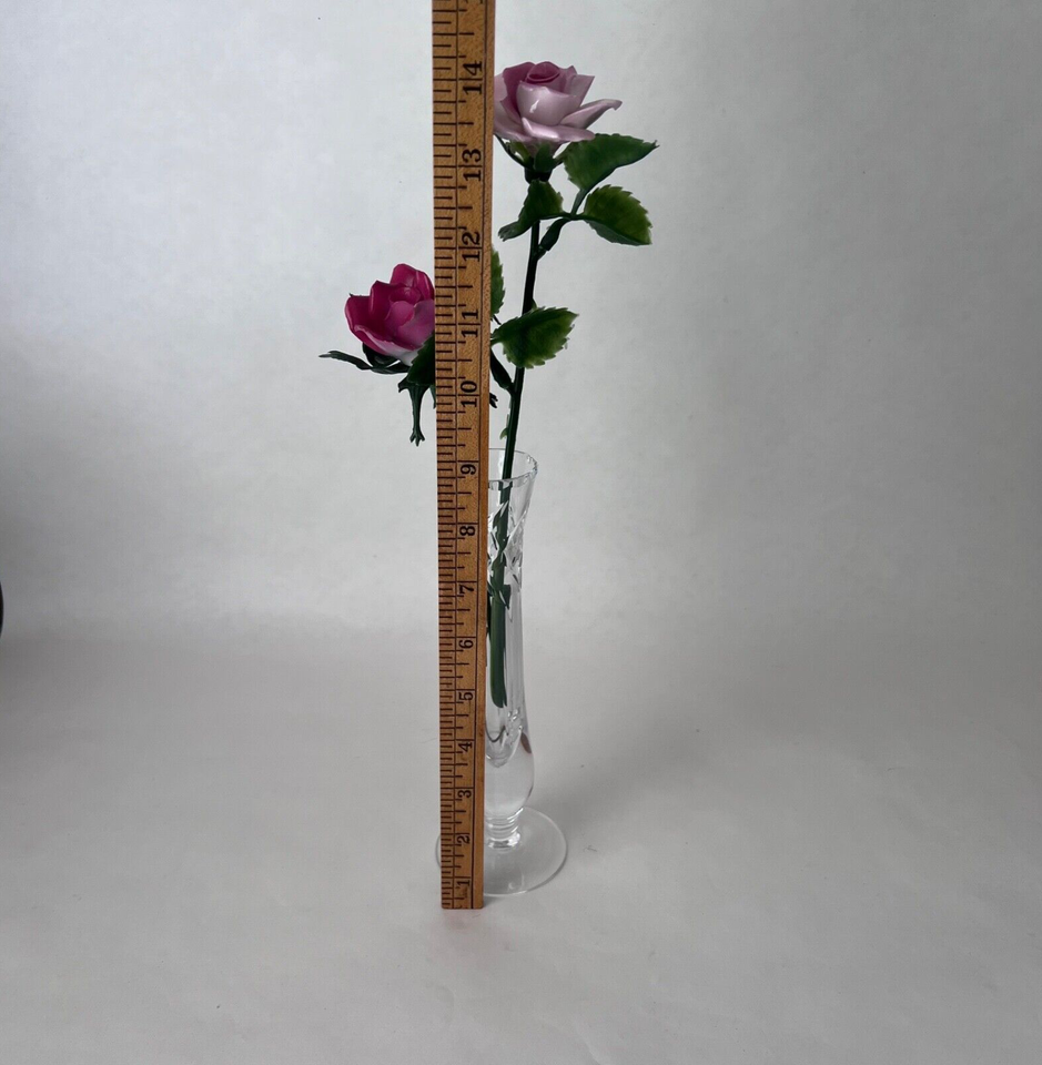 Vintage 80s Porcelain Roses & Brierley Crystal Bud Vase England eBay
