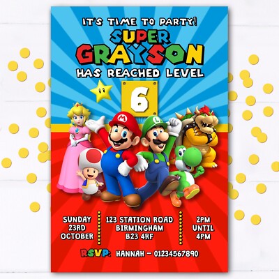 Personalised Super Mario Party Invitations, Birthday Invites, 10 pack ...