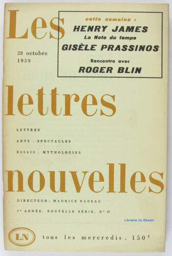 Les lettres nouvelles n°27 Henry James Jean-Claude Hémery Revue 1959 - Imagen 1 de 2
