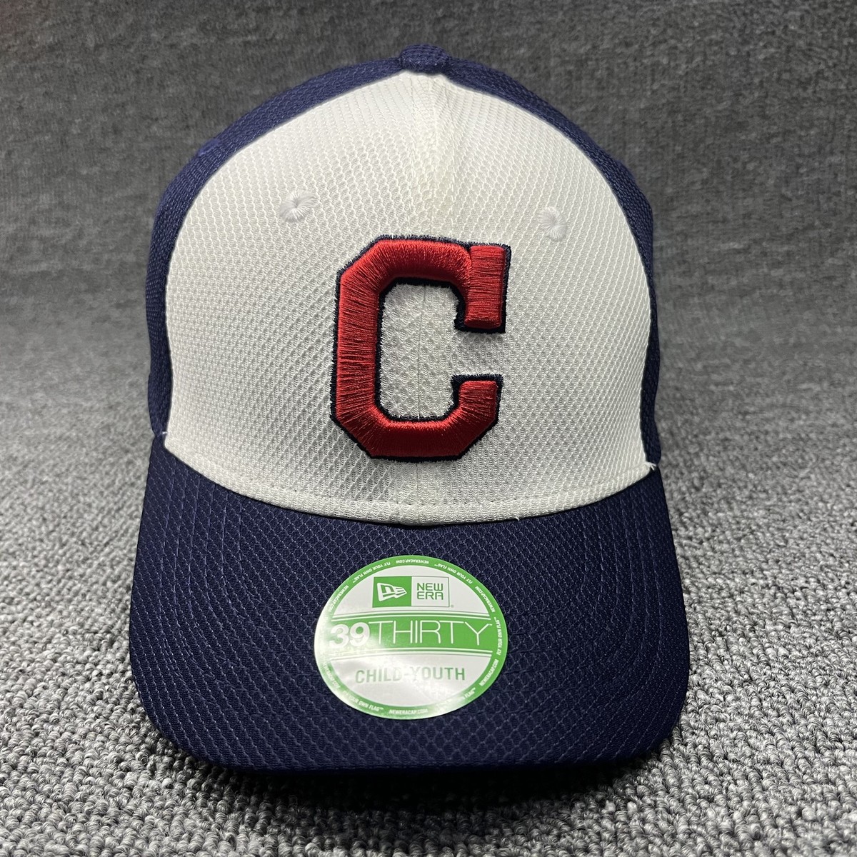 New Era 39THIRTY Cleveland Indians Youth Hat Block C Navy White Stretch 6 5/8