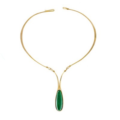 Ronald Hayes Pearson Modernist Style Malachite Yellow Gold 3D Pendant Necklace