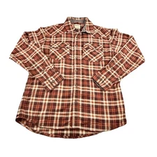 Simms Shirt Adult Medium Brown Plaid Flannel Button Mens L/S Soft Organic Cotton