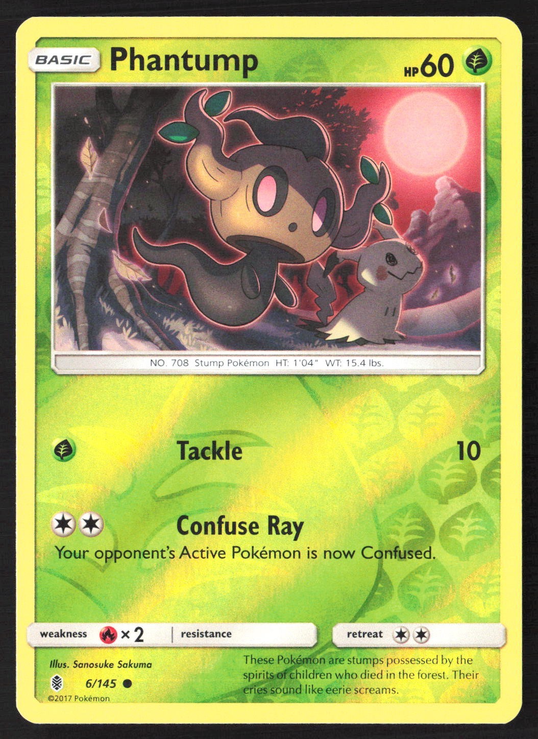 Phantump 6/145 Sun & Moon Guardians Rising Reverse Holo Pokemon Card