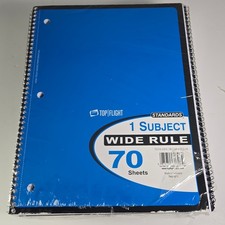 Top Flight Standards Subject Wide Rule Spiral Notebook 70 Sheet Blue pack of 12