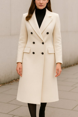 Elegant Tailored Off White Winter Warm Jacket| Women Double-Breasted Wool Coat