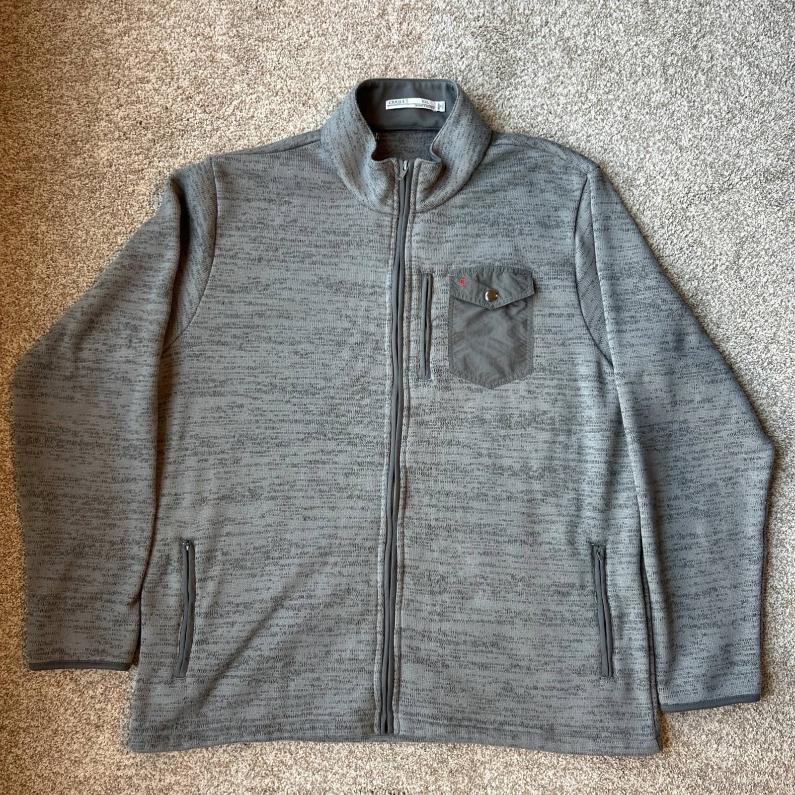 Criquet Fleece Jacket Men’s XXL Gray Full Zip Snap Pocket Preppy
