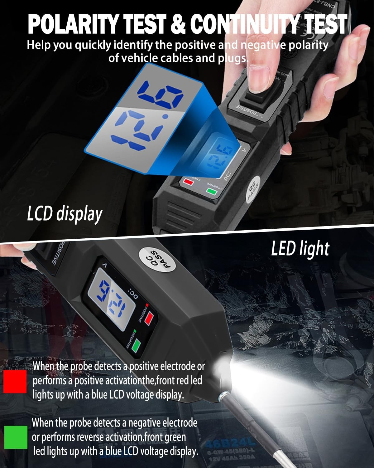 Power Circuit Probe Tester,6-24V DC Circuit Tester Automotive,Test Black