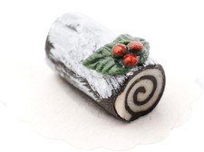 Melody Jane Bûche De Noël Au Chocolat Sur Napperon Miniature 1:12 Résine