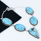 Turquoise Statement Necklace 925 Sterling Silver Brown Gemstone Handmade Jewelry