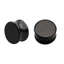 8G to 1" Onyx Stone Double Flare Ear Plugs Tunnels Gauges Piercing Sold as Pair