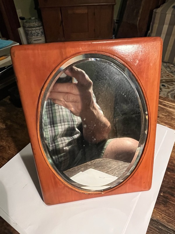 Vintage Rose Wood Dresser Top Shaving Beveled Mirror Easel Back! 6.25" x 4.5"