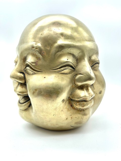 Large Antique Bronze Four-Faced Buddha Statue Signed Asian Sculpture