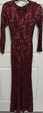 Betsy Adam Burgundy Sequin Mesh Evening Gown Formal Dress Size 4 USA