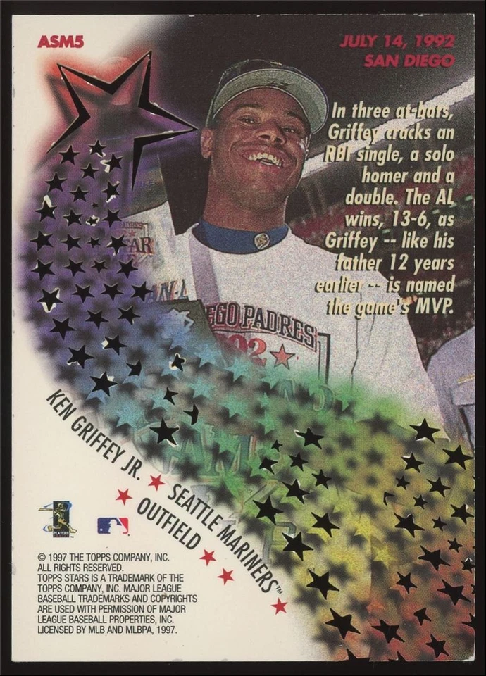 Ken Griffey Jr #ASM5 1997 Topps Stars All-Star Memories Seattle Mariners Card - Image 2 of 4