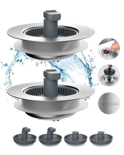 DDanke 2-Pack Stainless Steel Sink Drain Cover – 3.26 Inch Rubber-Sealed Strainer For Kitchen, Bathroom, Bathtub, Corrosion-Resistant