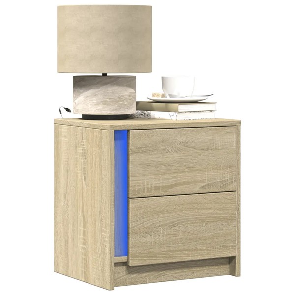 Nachttische Mit LED Beleuchtung 2Er Set Sonoma Eiche Holzwerkstoff-image