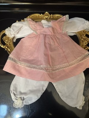 Vintage Doll Dress by Pauline White & Pink Gingham & Lace Pantaloons