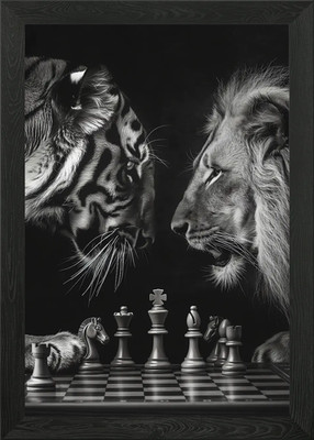 Tiger vs Löwe Schach gerahmtes Wandbild Poster Leinwanddruck Bild