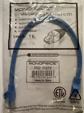Monoprice 550 MHz Category 6 Patch Cord (UTP) 1 foot length ***NEW SET OF 19***