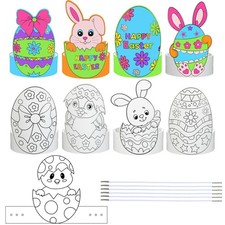 27 Sets Easter Headbands Craft Kits Color Your Own Spring Bunny Paper Hat Adj...
