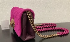 Kurt Geiger Mini Kensington Suede Leather Fuchsia Heavy Chain 8" x 5.5" x 2.5"