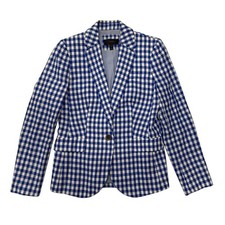 J Crew Campbell 100 Linen Blazer Gingham Check Womens 4 Blue Single Button
