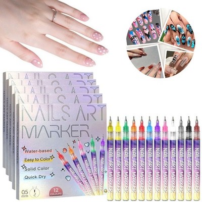 5Set 12Colors Nail Art Pens Set 3D Quick-Dry 0.5MM Nail Polish Pens DIY Manicure