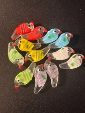 12 glass bird beads - Multicolor set transparent design - 25mm (B1340)