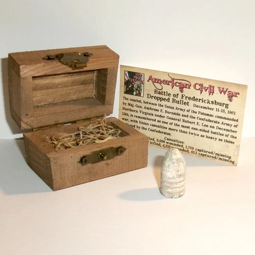 Civil War Bullet Battle of Fredericksburg with Chest, Information Card and COA