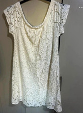 River Island White Floral Lace Shift Dress Cap Sleeve Scoop Neck Zip Lined 16