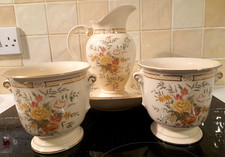 VINTAGE ST MICHAEL "ANDREA" TWO DECORATIVE PLANTPOT HOLDERS & JUG AND BOWL SET