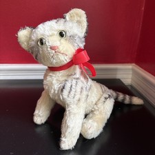Steiff Cat Kitty, Antique, Mohair, Silver Button, 8  , Beautiful and Expressive