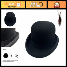 Men's Black Bowler Hat - 100 Wool Derby Fedora Dress Hat for Costumes Events