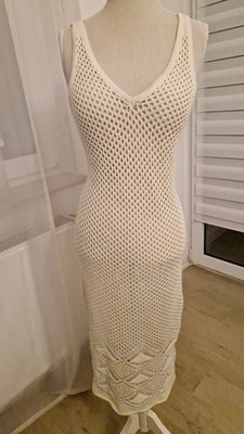 *NEU* Vero Moda Häkelkleid Maxi Kleid Strand Sommer Creme Lochmuster boho sexy S