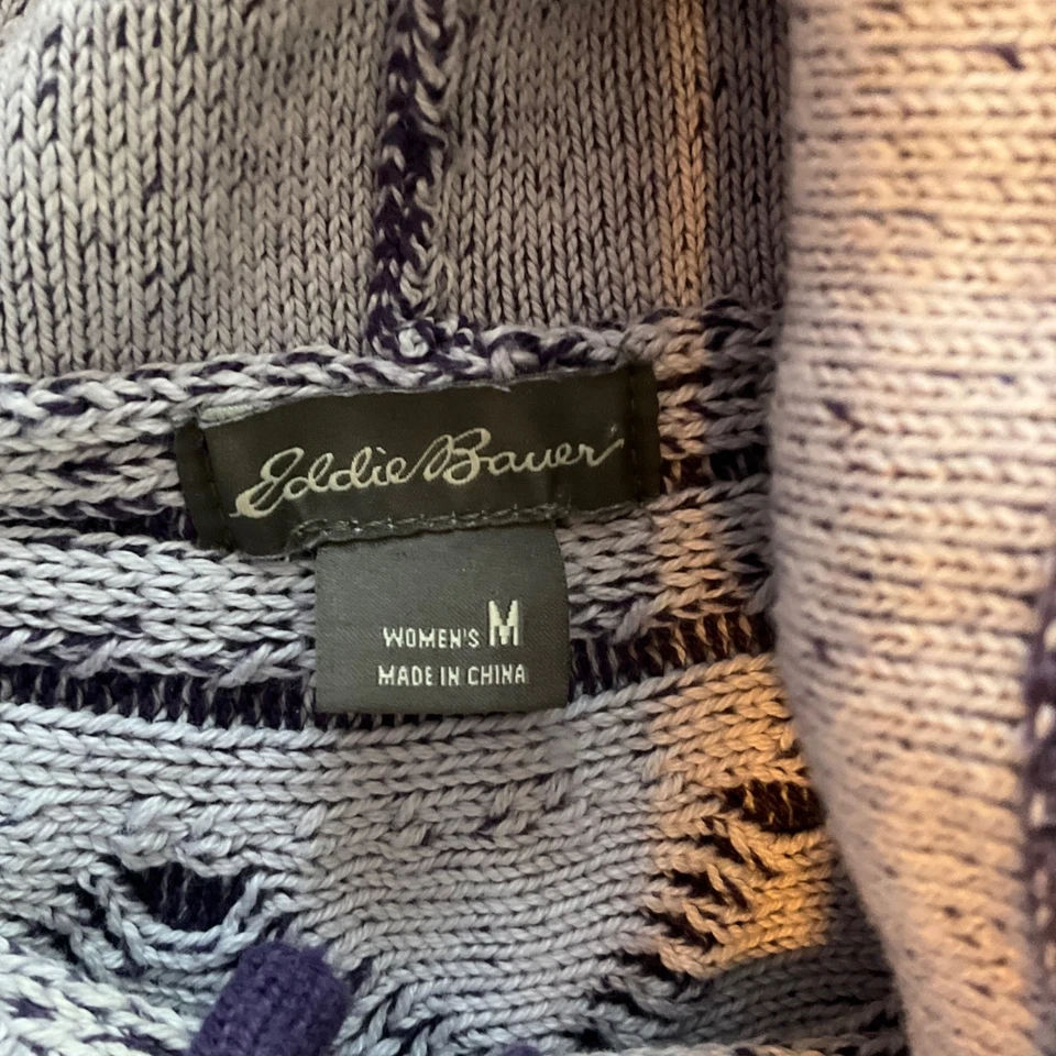Suéter túnica Eddie Bauer para mujer mediana azul marino capucha cuello tejido con cable Foto 3 de 4