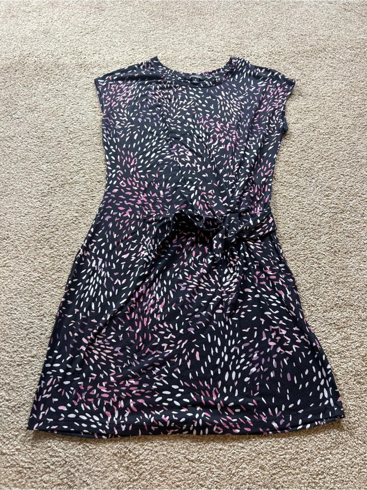 Women's Nicole Miller Black Pink  Print Tie Waist Sleeveless Fit Flare Dress