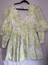 ASOS Luxe Lime Green Floral Eyelet Puff-Sleeve Mini Dress Size 8