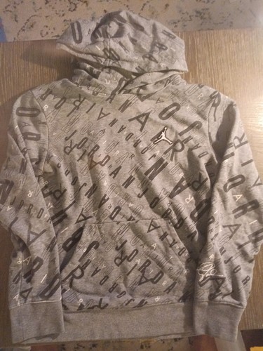 Air Jordan, 🏀 Vintage NIKE AIR JORDAN Hoodie All Over Print SZteenBoys 10-12years M Gray A4