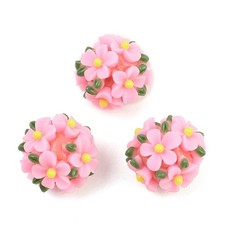 30pcs Handmade Polymer Clay Flower Beads Pink Round Floral Beads for DIY Crafts