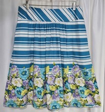NWOT Talbots Sz 10 Turquoise Stripe Poppy Floral A Line Midi Skirt w/Pockets