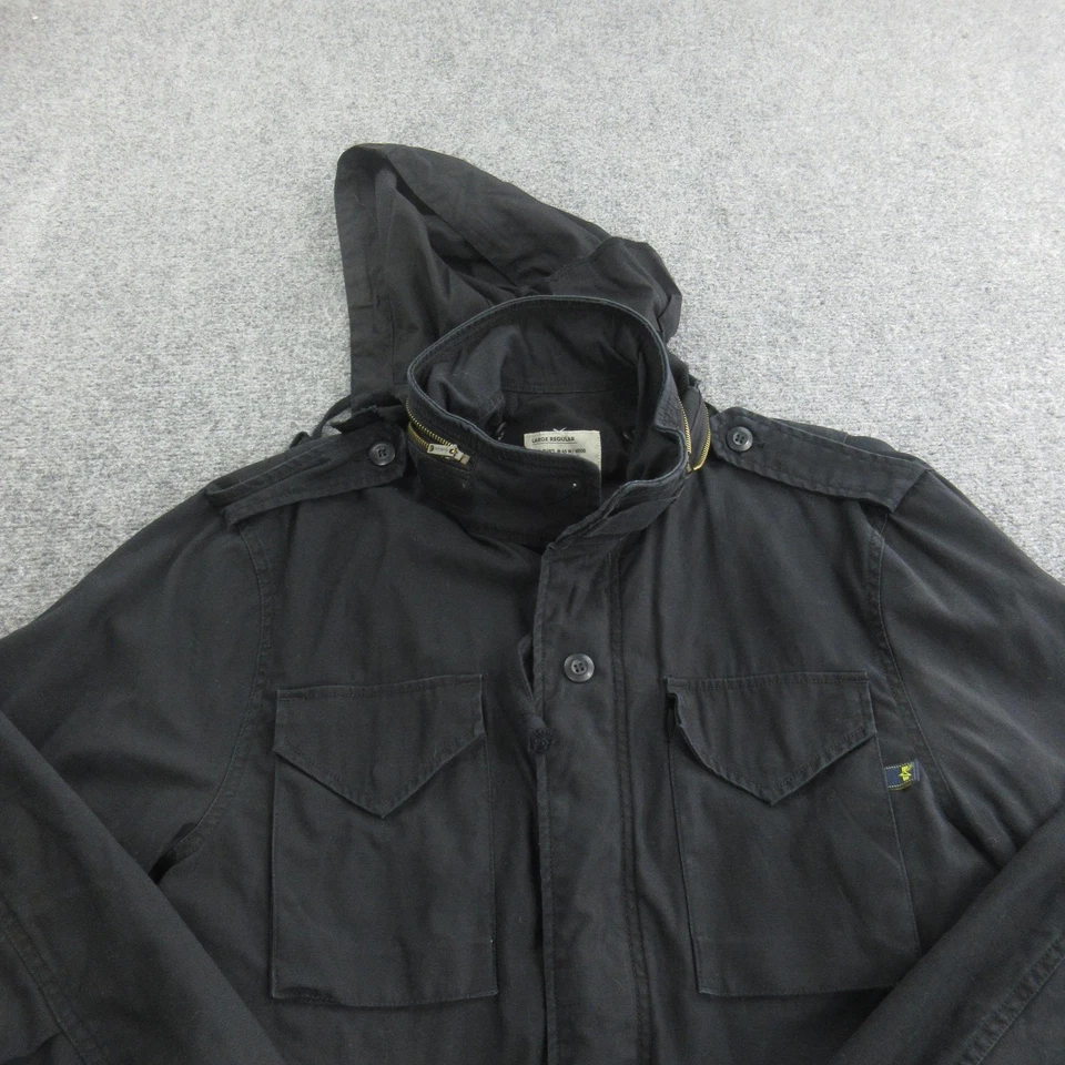 Vintage Alpha Industries Jacket Mens Large Black M-65 Field Coat Hooded 90s - Image 2 of 4