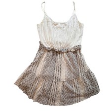 Sage Mini Dress Womens Small Cream Blue Tiered Boho Sleeveless Ruffle Waist