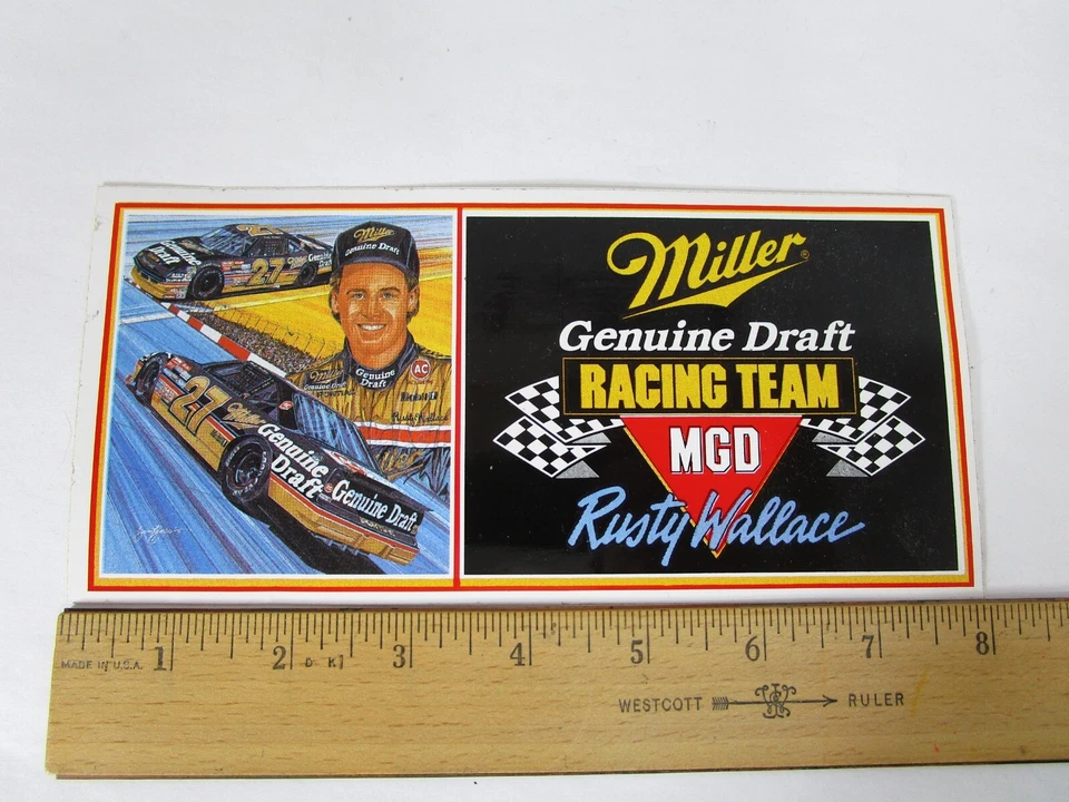 Calcomanía adhesiva parachoques vintage de 1980 NASCAR #27 oxidada Wallace Miller MGD 8"x3,75" Foto 2 de 3