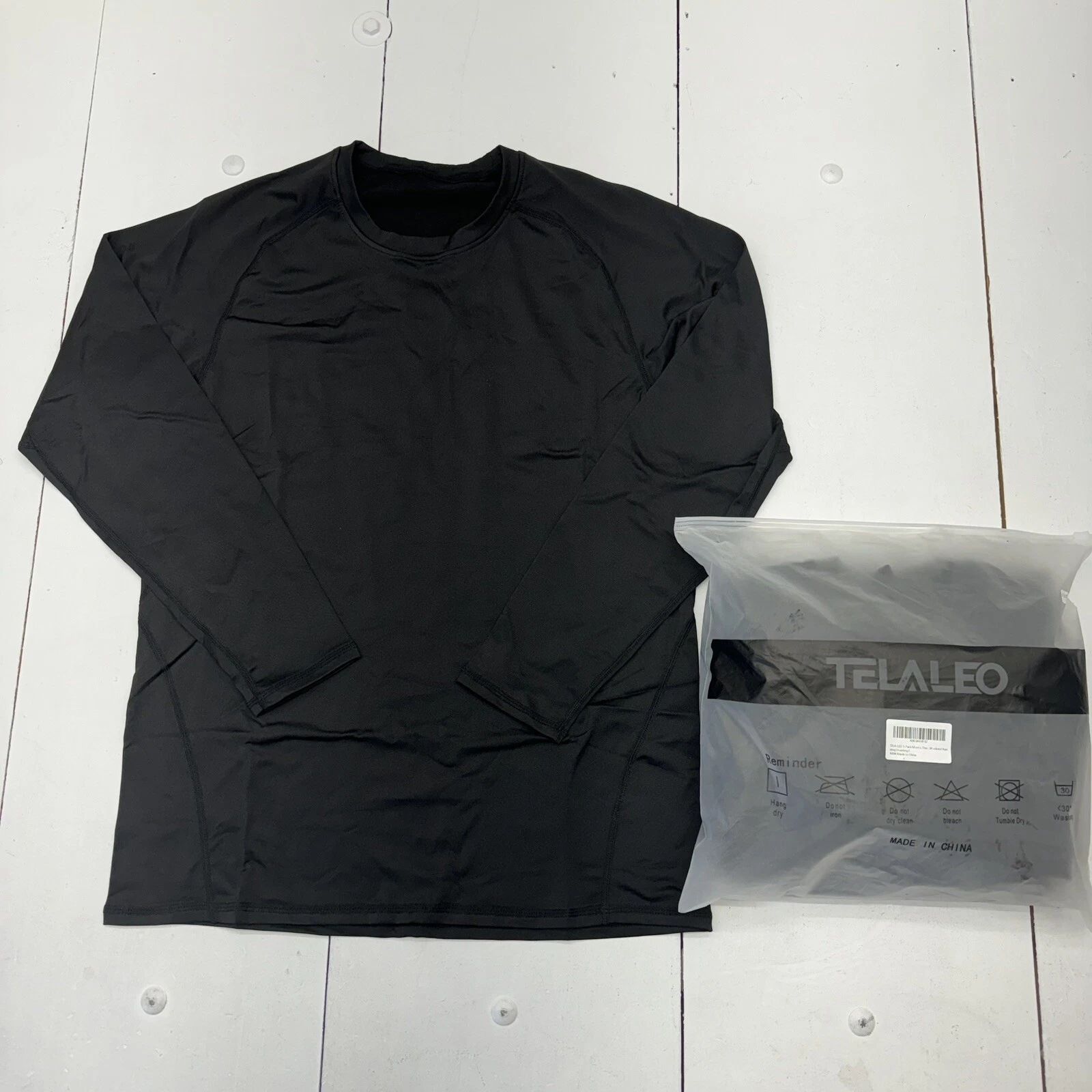 Telaleo 5-Pk Black Long Sleeve Fleece Lining Shirts Workout Running Mens Size L