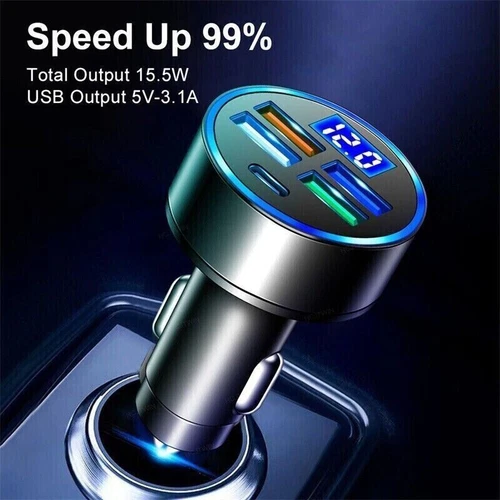 4 USB Port Super Fast QC3.0+PD Car Charger Adapter for iPhone Samsung Android - Bild 5 von 11