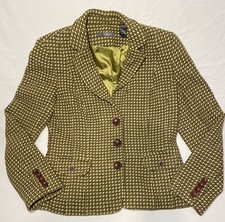 Liz Claiborne Blazer Jacket Tweed Wool Angora Sz 8 Green Vintage EUC