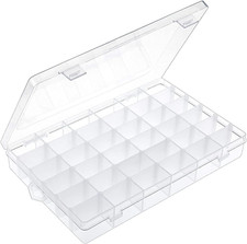 36 Grids Clear Plastic Organizer Box w/ Adjustable Compartment Dividers, Jewelry